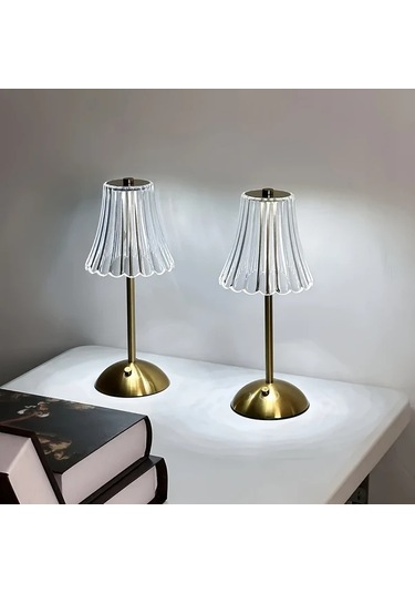 Besthome1 2 Adet Şarjlı Dokunmatik Masa Lambası Altın Renk Yatak Odası Oturma Odası Aydınlatma Altın