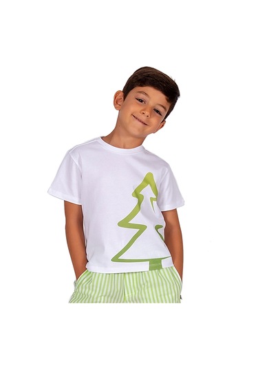 Erkek Çocuk Beyaz Organik Ağaç Baskılı T-shirt 001