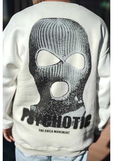 Kışlık Bisiklet Yaka Baskılı Sweatshirt - Beyaz Beyaz