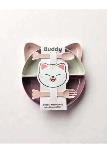 Buddy Kedi Mama Tabağı Seti - Pembe Mor Bej Çok Renkli