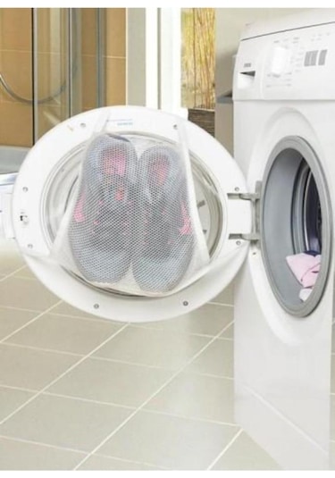 Ayakkabı Yıkama Filesi Kapak Bağlamalı Çamaşır Ayakkabı Filesi Beyaz