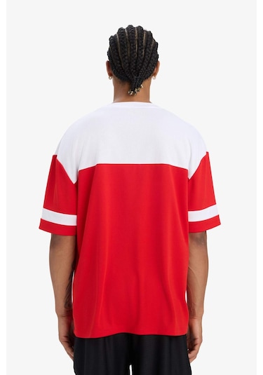 DeFactoFit Hızlı Kuruyan Oversize Geniş Kalıp Bisiklet Yaka Baskılı Sporcu Kısa Kollu Tişört E4120AX25SMRD256