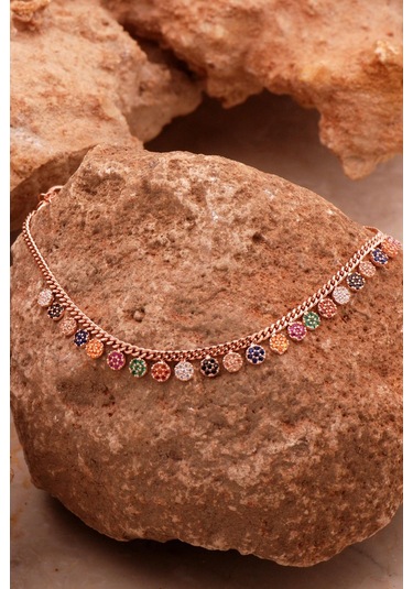 Sümer Telkari Gurmet Mix Taşlı Rose Gümüş Halhal 347