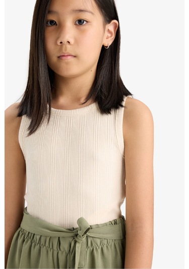 Defacto Kız Çocuk Bisiklet Yaka Basic Düz Atlet Z7815a625hser42 Ekru