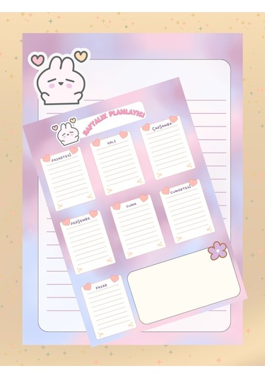 Minik Tavşanlı Setimiz A4 Çizgili-a5 Günlük Planlayıcılı Bloknot Notepad Okul Planner Çok Renkli