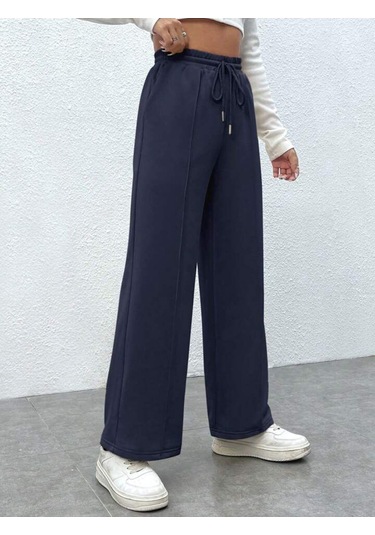 Kallima Lacivert Çimalı Yüksekbel Bol Paça Mevsimlik Eşofman Altı Lacivert