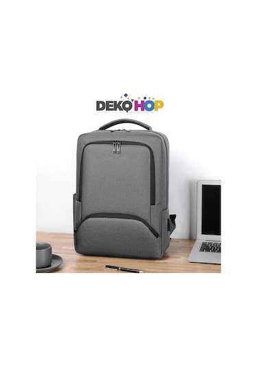 Laptop Sırt Çantası Usb Girişli Notebook Apple Uyumlu iPad  Çantası Grı