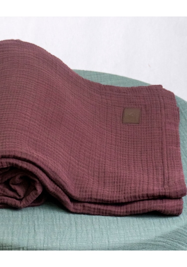 4 Katlı Müslin Yatak Örtüsü - Battaniye Pike %100 Organik Pamuk Dört Mevsim Yumuşak Gots Sertifikalı Bordo