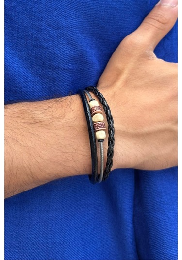 El İşçiliği İle Üretilmiş Hakiki Deri Erkek Bileklik Bej