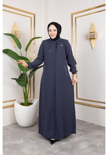 Biyeli Şerit Metal Aksesuar Detaylı Ferace / Antrasit - F0144 Antrasit