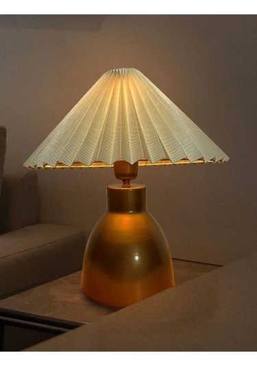 Umbrella Abajur Masa Lambası Elektrik Ile Çalışır Modern Abajur Bej Gold