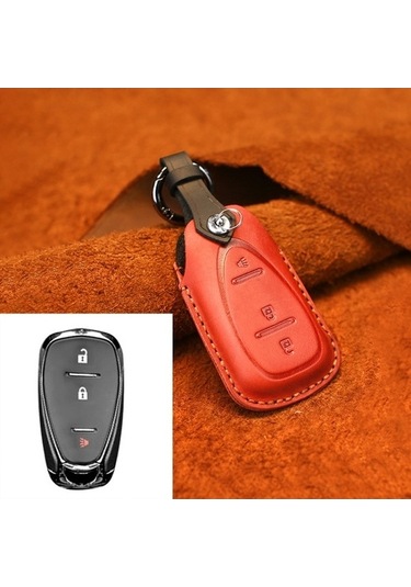 Tongxida Chevrolet Araba Sığır Derisi Anahtar Koruyucu Kılıfı Üç Anahtar İçin Kırmızı