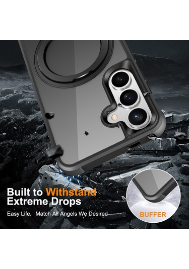 Samsung Galaxy S25 / S24 Kılıfı Magsafe Döndürülebilir Halka Ayaklı Tpu + Pc Telefon Kılıfı İle Uyumlu Siyah