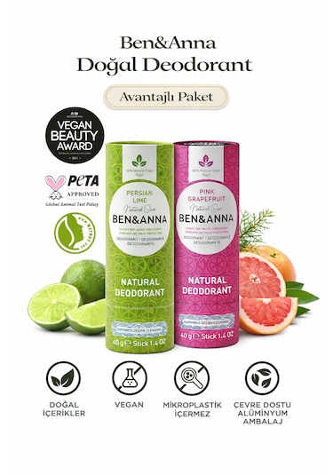 Ben&anna Doğal Deodorant 2 Li Avantajlı Paket Persian Lime & Pink Grapefruit