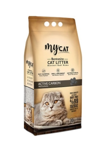 MyCat Aktif Karbonlu Topaklaşan Bentonit Kedi Kumu 10 Lt
