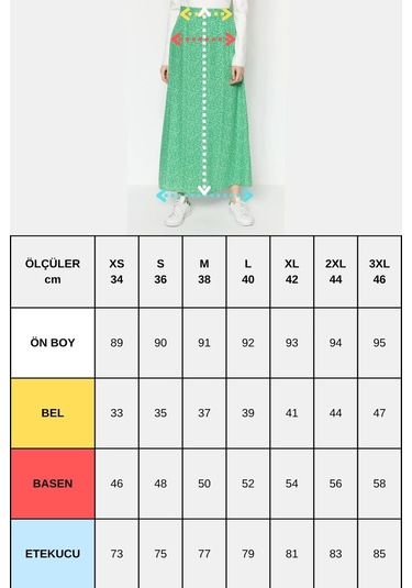 Sââde Çiçek Baskılı Kloş Etek Yeşil