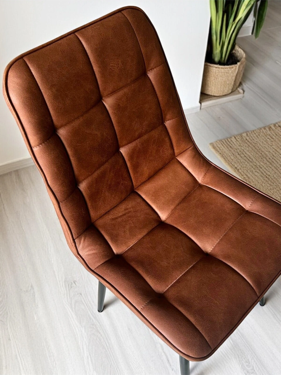 Dengema Bahar Sandalye 2 Adet Modern Yemek & Mutfak Sandalyesi, Kahverengi Kumaş - Metal Siyah Ayak Kahverengi