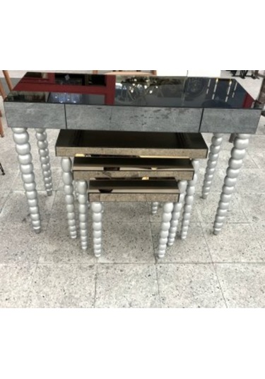 Dresuar-Zigon Elma Model Parlak Gri Lake Ahşap Kayın Torna Ayak Gri