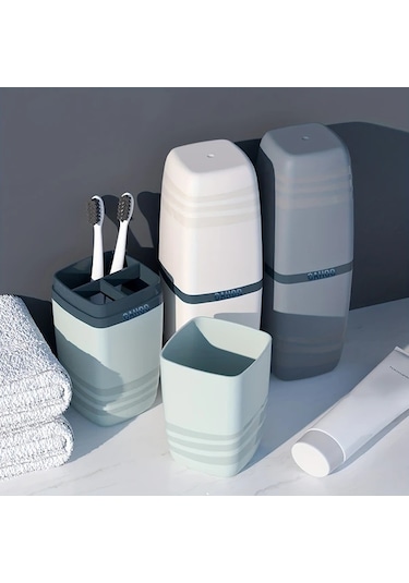 Topshop1 White 3'ü 1 Arada Seyahat Diş Fırçası Kılıfı, Plastik Diş Macunu Kabı, Çok Amaçlı Banyo Aksesuarı Beyaz