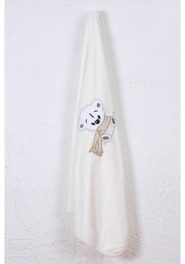 %100 Pamuklu Yenidoğan Çift Katlı Penye Bebek Battaniyesi Krem