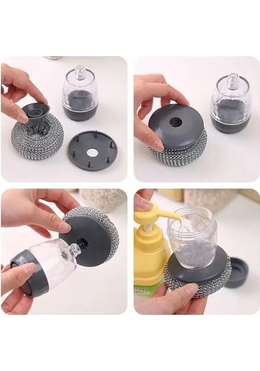 Ulzyvf 2'li Set Otomatik Deterjan Disp. + Bulaşık Fırçası - Yedek Başlık Hediyeli Gri Fırça Boyu 25cm Gri