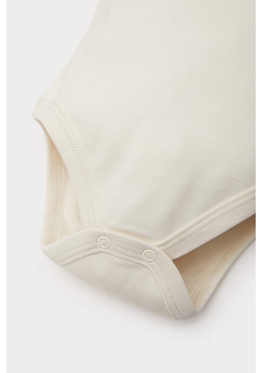 DeFacto Kız Bebek Yenidoğan Bisiklet Yaka Gökkuşağı Baskılı Uzun Kollu Çıtçıtlı Body E6319A525SPER233 Ekru