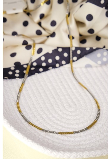 Lekka Design Kararmaz Çelik Çift Renk Erkek Yassı Zincir Kolye Çok Renkli