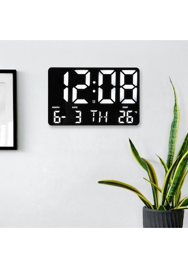 Novahub Suntek Led Duvar Saati, Uzaktan Kumandalı Sıcaklık Göstergeli Siyah 10 Siyah
