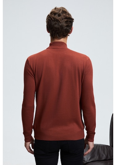 REBEL Erkek Yarım Balıkçı Yaka Basic Slim Fit Triko Kiremit Rengi Kazak