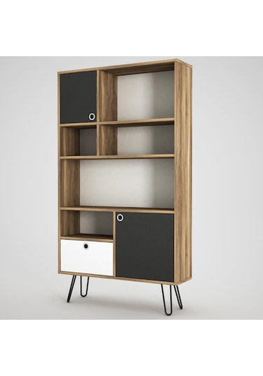 Dekorister Exclusive Karamel Kitaplık Ceviz-Antrasit