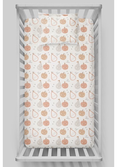 Organik Bebek Boy Lastikli Çarşaf Seti 70x130 - Minik Tatlı Meyveler