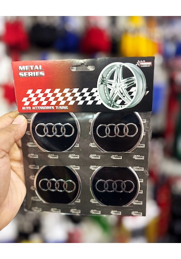 Universal Araç Uyumlu, Audi Jant Göbeği Arması, Sticker 4'lü Set 60mm Gümüş