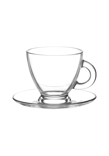 LAV Roma Cam Fincan Seti 6 Kişilik 225 ml Kulplu (6 Fincan, 6 Tabak)