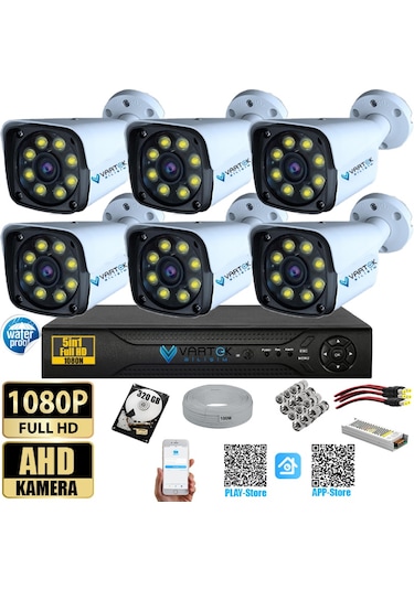 6 Kameralı Gece Renkli 5mp Lensli 1080p Fullhd Kamera Seti