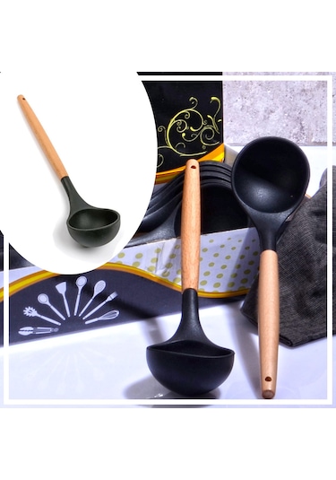 Bambu Saplı Silikon Kepçe Siyah