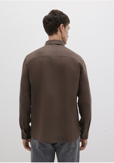 Mavi - Kahverengi Keten Gömlek 0211466-87537 Kahverengi