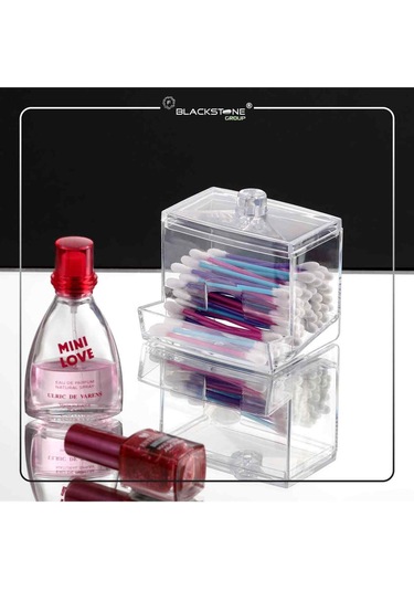 F Blackstone Büyük Boy Kapaklı Kristal Pamuklu Çubuk Organizer Kulak Çubuğu Şeffaf Beyaz