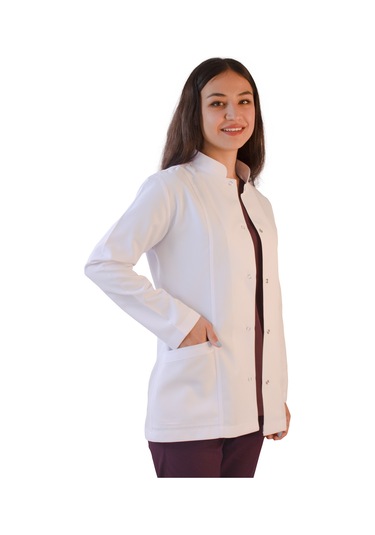 Vayteks Hakim Yaka Ceket Boy Beyaz Kadın Doktor Öğretmen Laboratuvar Önlüğü