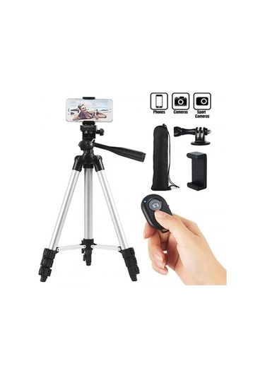 Createtech 3120 Alüminyum Tripod, 360 Dönüşüm, Kamera-telefon Tutucu, Uzaktan Kumanda Standı
