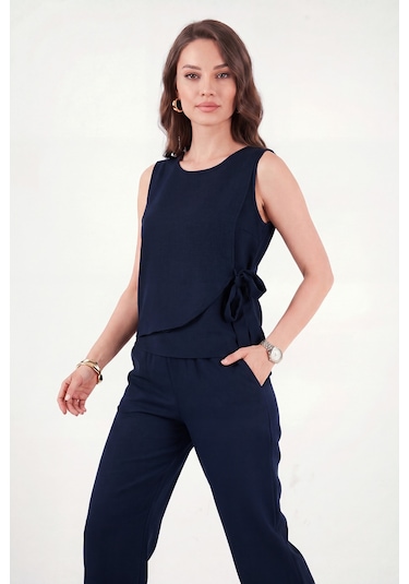 Lela Regular Fit Bağlama Detaylı Bisiklet Yaka Takım Bayan Takım 5866466 Lacivert