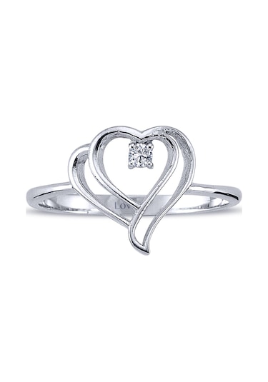 Lova Tek Taşlı Pırlanta Çifte Kalp Yüzük - 1040305