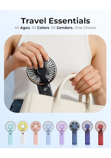 Lemestar 3600mah Pil Usb Şarjlı Boyun Bağlanabilir Elden Tutulabilir Katlanabilir Masaüstü Mini Fan Siyah
