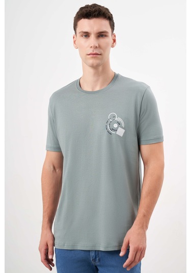Erkek Yeşil Trend Süprem Baskılı Bisiklet Yaka Dynamic Fit T-shirt 24ys018031700 Yeşil