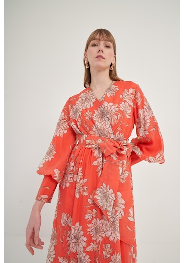 Ftz Kadın Tansel Desenli Elbise Kırmızı 31057 Kırmızı