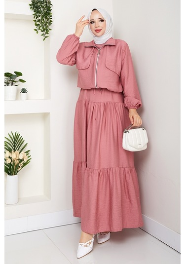 Milda Ceket Elbise İkili Takım 1579 - Gül Kurusu Gülkurusu
