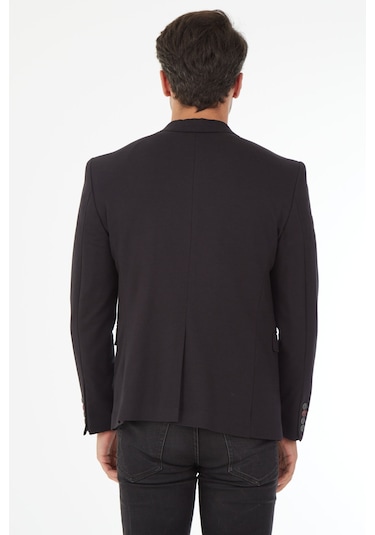 Sposo 5116 Dar Kalıp Örme Kumaş Siyah Erkek Blazer Ceket Siyah