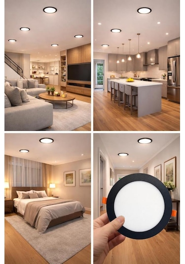 Şahnet 12w Slim Led Panel Spot Sıva Altı Downlight - Siyah Kasa 3000k Sarı Gömme Tavan Lambası