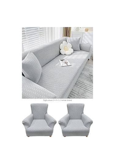 Upmall Tuğla Desen Koltuk Örtüsü Çekyat Kılıfı 3311 Takım A.gri