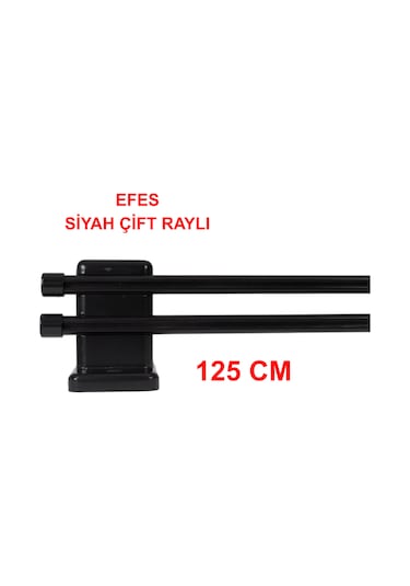 Efes Ahşap Başlıklı Alüminyum Kanallı ''çift Raylı'' Modern Rustik-siyah 125 Cm Siyah