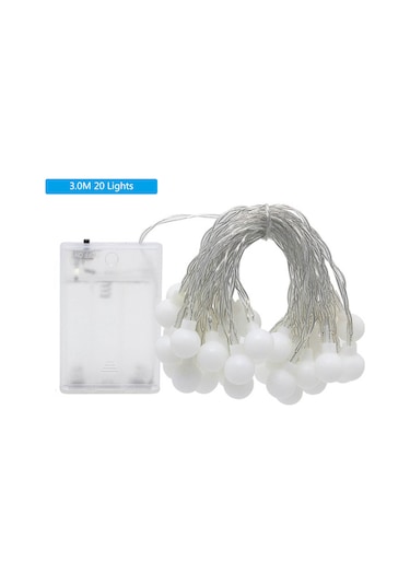 Geeksen Toplumcu Top Şekilli Işık Zinciri, Ev Ve Bahçe Dekorasyonu, Sürekli Ve Titrek Modlar, 3m 20 Renkli Işık, Pil Dahil Değil Beyaz